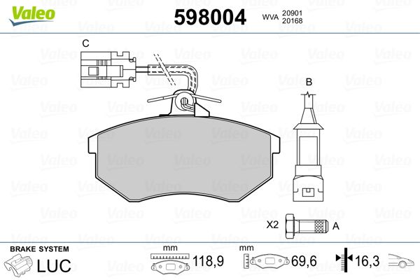 VALEO 598004 Brake Pad Set, disc brake