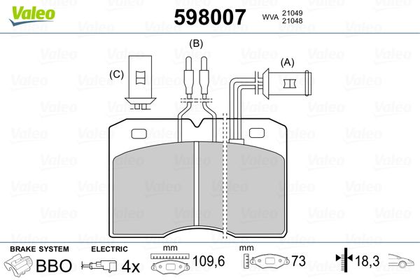 VALEO 598007 Brake Pad Set, disc brake