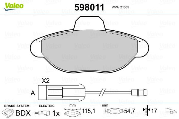 VALEO 598011 Brake Pad Set, disc brake