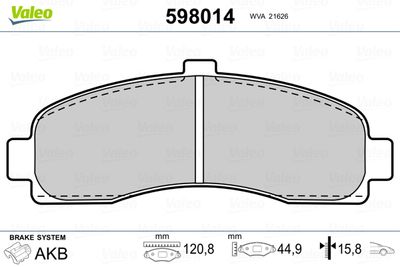Brake Pad Set, disc brake VALEO 598014