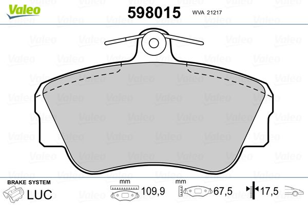 VALEO 598015 Brake Pad Set, disc brake