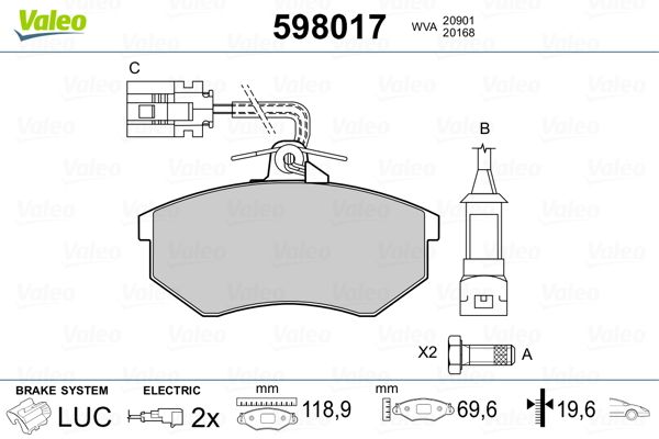 VALEO 598017 Brake Pad Set, disc brake