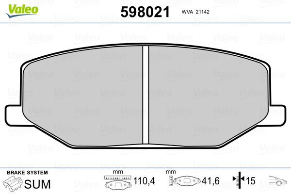 VALEO 598021 Brake Pad Set, disc brake