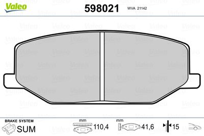 Brake Pad Set, disc brake VALEO 598021