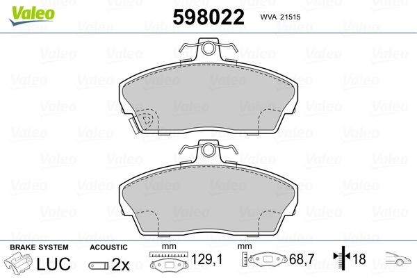 VALEO 598022 Brake Pad Set, disc brake