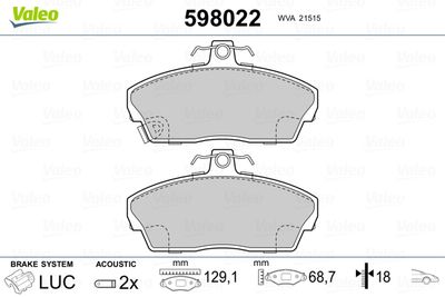 Brake Pad Set, disc brake VALEO 598022