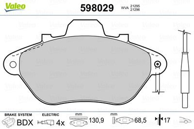Brake Pad Set, disc brake VALEO 598029