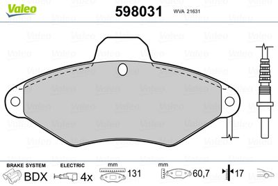 Brake Pad Set, disc brake VALEO 598031