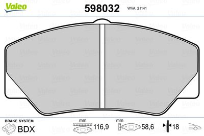 Brake Pad Set, disc brake VALEO 598032
