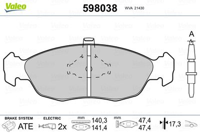 Brake Pad Set, disc brake VALEO 598038