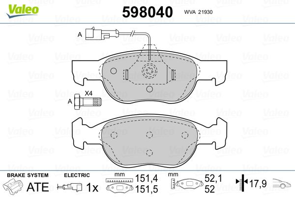 VALEO 598040 Brake Pad Set, disc brake