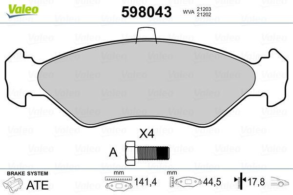 VALEO 598043 Brake Pad Set, disc brake