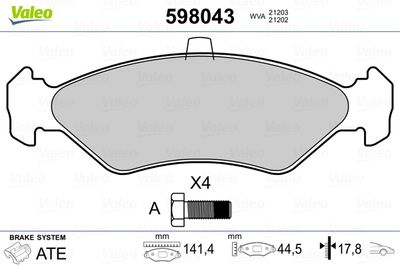 Brake Pad Set, disc brake VALEO 598043