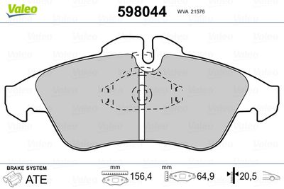 Brake Pad Set, disc brake VALEO 598044