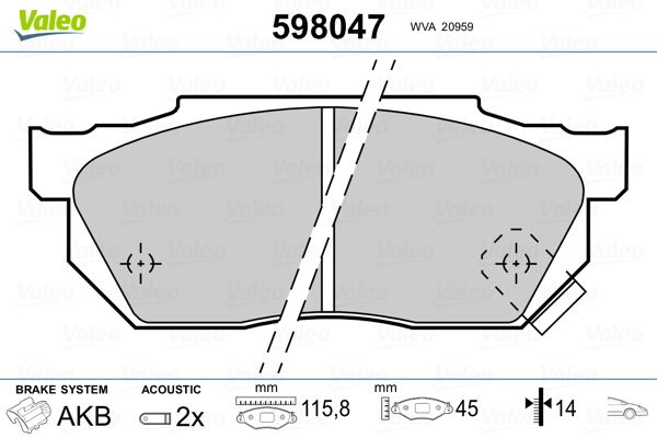 VALEO 598047 Brake Pad Set, disc brake