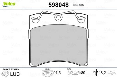 Brake Pad Set, disc brake VALEO 598048