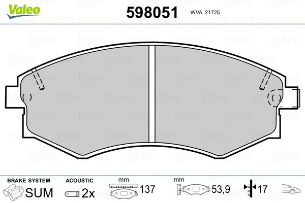 VALEO 598051 Brake Pad Set, disc brake