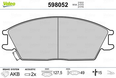 Brake Pad Set, disc brake VALEO 598052