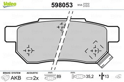 Brake Pad Set, disc brake VALEO 598053