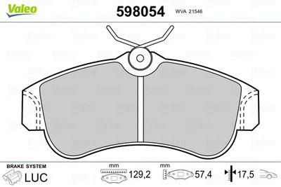 Brake Pad Set, disc brake VALEO 598054