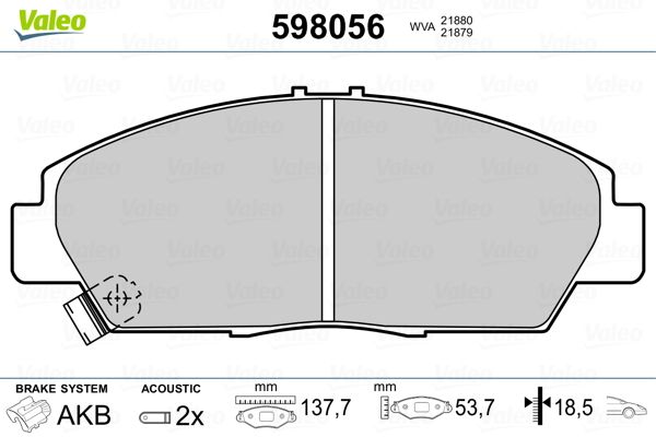 VALEO 598056 Brake Pad Set, disc brake