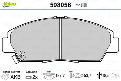 Brake Pad Set, disc brake VALEO 598056
