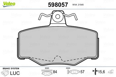 Brake Pad Set, disc brake VALEO 598057