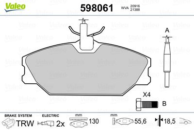 Brake Pad Set, disc brake VALEO 598061