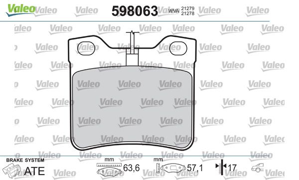 VALEO 598063 Brake Pad Set, disc brake