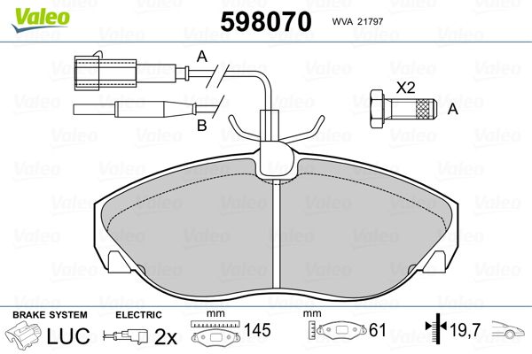 VALEO 598070 Brake Pad Set, disc brake