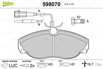 Brake Pad Set, disc brake VALEO 598070