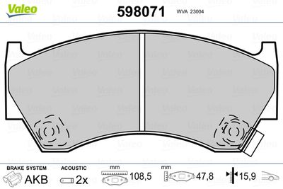 Brake Pad Set, disc brake VALEO 598071