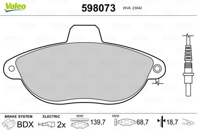 Brake Pad Set, disc brake VALEO 598073