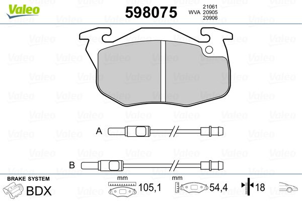 VALEO 598075 Brake Pad Set, disc brake