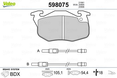 Brake Pad Set, disc brake VALEO 598075