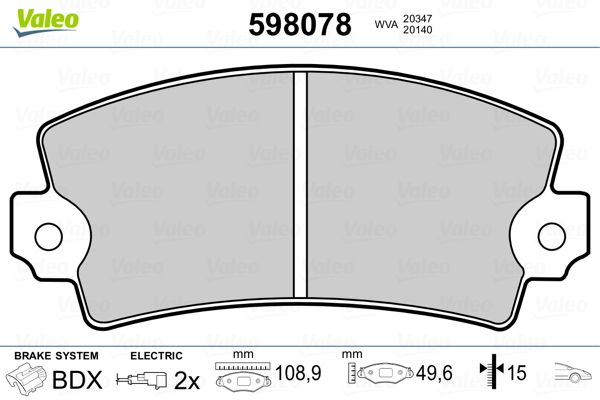 VALEO 598078 Brake Pad Set, disc brake