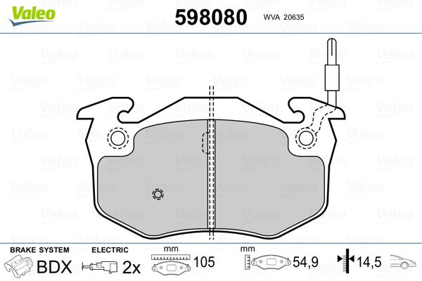 VALEO 598080 Brake Pad Set, disc brake