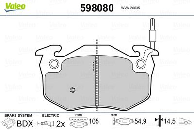 Brake Pad Set, disc brake VALEO 598080