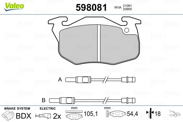 VALEO 598081 Brake Pad Set, disc brake