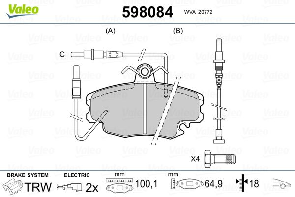 VALEO 598084 Brake Pad Set, disc brake