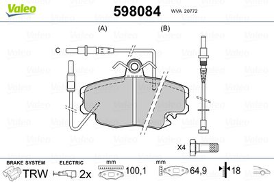 Brake Pad Set, disc brake VALEO 598084