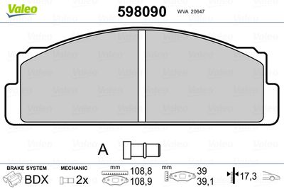 Brake Pad Set, disc brake VALEO 598090