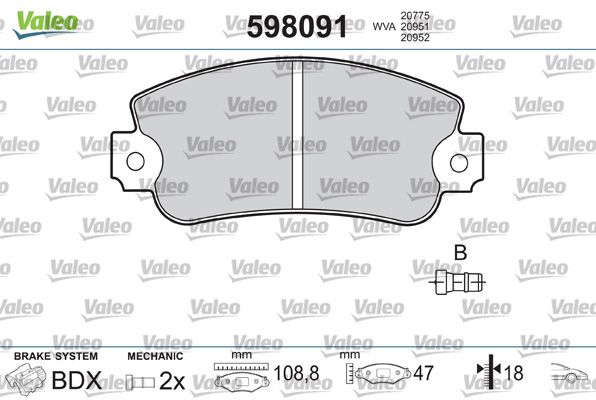 VALEO 598091 Brake Pad Set, disc brake