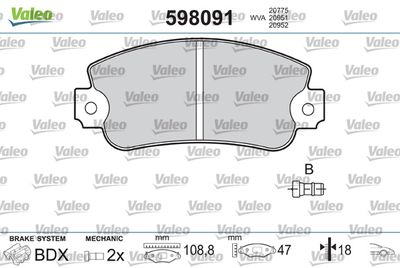 Brake Pad Set, disc brake VALEO 598091