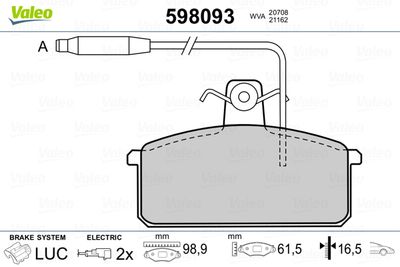 Brake Pad Set, disc brake VALEO 598093