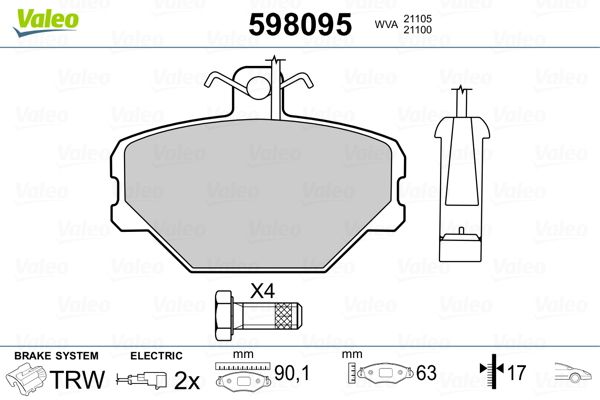 VALEO 598095 Brake Pad Set, disc brake