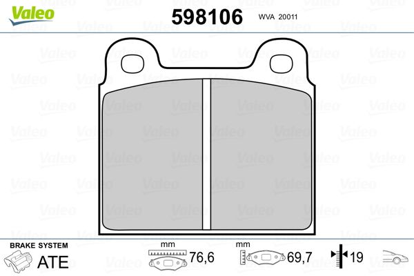 VALEO 598106 Brake Pad Set, disc brake