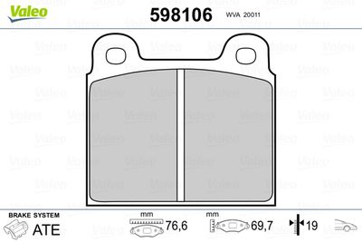 Brake Pad Set, disc brake VALEO 598106