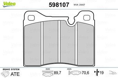 Brake Pad Set, disc brake VALEO 598107