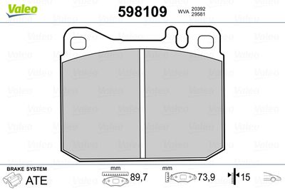Brake Pad Set, disc brake VALEO 598109